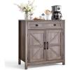 VEVOR Buffet Cabinet, Farmhouse Sideboard Cabinet with Drawer, 30″ Coffee Bar Cabinet with Adjustable Shelves & 2 Barn Door, Sideboard Buffet Station for Living Room, Entryway, Kitchen, White(Grey)