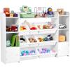VEVOR Kids Toy Storage and Bookshelf, 4-Tier Large Toy Storage Organizer with 8 Flexible Plastic Bins, Kids Cubby Cabinet with Bookshelf for Study Room, Bedroom, Playroom, Classroom, Nursery, White(54.6″ Wide)