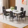 VEVOR Modern Dining Room Accent Chairs Set of 4, Upholstered Leather Side Chair for Living Room, Space-Saving Kitchen Chair with Thick Cushions and Metal Legs, Black(Set of 6 (Black))