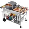VEVOR Outdoor Grill Cart, 31.0 x 17.0 inch Tabletop Size Grilling Table, Foldable Outdoor Cooking Table with Tissue Holder, Hooks, Wheels, Side Table, BBQ Prep Tables for Picnic, Kitchen, Courtyard(Grey)