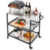 VEVOR Outdoor Grill Cart, 31.0 x 17.0 inch Tabletop Size Grilling Table, Foldable Outdoor Cooking Table with Tissue Holder, Hooks, Wheels, Side Table, BBQ Prep Tables for Picnic, Kitchen, Courtyard(Black)