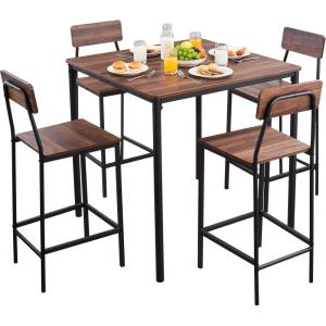 VEVOR Bar Table and Chairs Set, 3PCS 23.5″ Bars Tables Set with Rounded Corner Design, Round Pub Table with Two Stools for Office Desk, Breakfast Corner, Mini Bars, Light Gray, Black(5pcs 35″)