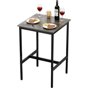 VEVOR Bar Table and Chairs Set, 3PCS 23.5″ Bars Tables Set with Rounded Corner Design, Round Pub Table with Two Stools for Office Desk, Breakfast Corner, Mini Bars, Light Gray, Black(24x24x36 Inch)