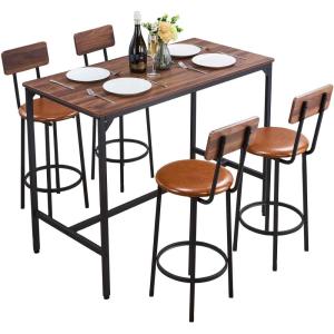 VEVOR Bar Table and Chairs Set, 3PCS 23.5″ Bars Tables Set with Rounded Corner Design, Round Pub Table with Two Stools for Office Desk, Breakfast Corner, Mini Bars, Light Gray, Black(5PCS 47.2″)