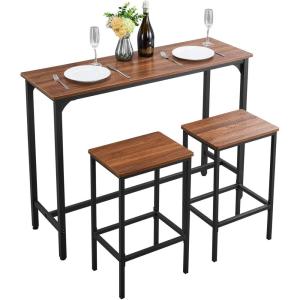 VEVOR Bar Table and Chairs Set, 3PCS 23.5″ Bars Tables Set with Rounded Corner Design, Round Pub Table with Two Stools for Office Desk, Breakfast Corner, Mini Bars, Light Gray, Black(3PCS 47.2″)