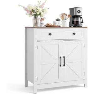 VEVOR Buffet Cabinet, Farmhouse Sideboard Cabinet with Drawer, 30″ Coffee Bar Cabinet with Adjustable Shelves & 2 Barn Door, Sideboard Buffet Station for Living Room, Entryway, Kitchen, White(White)