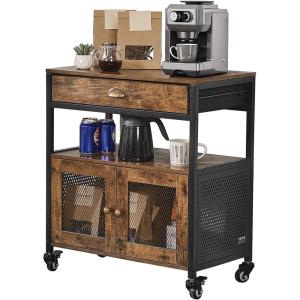 VEVOR Coffee Bar Cabinet, 24 Inch Farmhouse Bar Cabinet with Storage, Movable Coffee Table with Wheels & Mesh Door, Sideboard Buffet for Kitchen, Entryway(24 Inch)