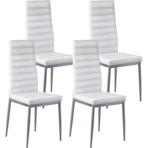 VEVOR Modern Dining Room Accent Chairs Set of 4, Upholstered Leather Side Chair for Living Room, Space-Saving Kitchen Chair with Thick Cushions and Metal Legs, Black(Set of 4 (White))