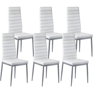 VEVOR Modern Dining Room Accent Chairs Set of 4, Upholstered Leather Side Chair for Living Room, Space-Saving Kitchen Chair with Thick Cushions and Metal Legs, Black(Set of 6 (White))