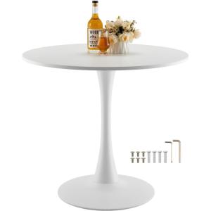 VEVOR Round Dining Table, 47 inch Wood Table for 4-6 Person, Modern Circle Dinner Furniture, Leisure Tables with Storage Shelf and Metal Legs, for Home Kitchen Living Room, Grey (Only Table)(31.5inch)