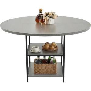 VEVOR Round Dining Table, 47 inch Wood Table for 4-6 Person, Modern Circle Dinner Furniture, Leisure Tables with Storage Shelf and Metal Legs, for Home Kitchen Living Room, Grey (Only Table)(47inch)