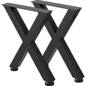 VEVOR Steel Table Legs, 28” Height 30” Wide Set of 2, Heavy Duty 3.1” Square Box Section X Frame(Black)