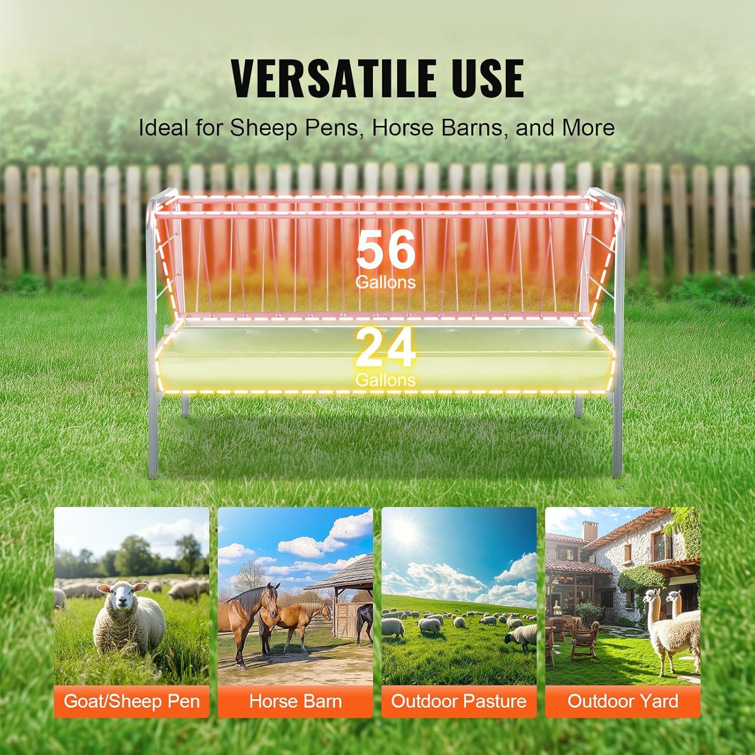 image:imageVEVOR 2 in 1 Livestock Hay Feeder 80Gallon Capacity 59 Long Goat Hay Feeder with Deeper Feeding Pan Heavy Duty Steel for Sheep Farms Sheds