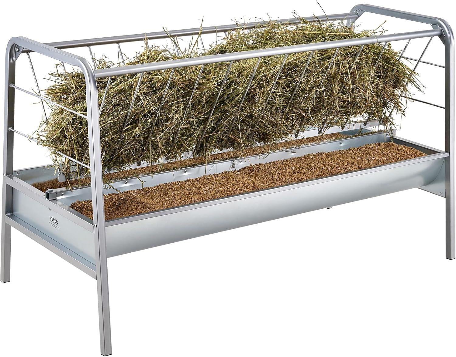 image:imageVEVOR 2 in 1 Livestock Hay Feeder 80Gallon Capacity 59 Long Goat Hay Feeder with Deeper Feeding Pan Heavy Duty Steel for Sheep Farms Sheds