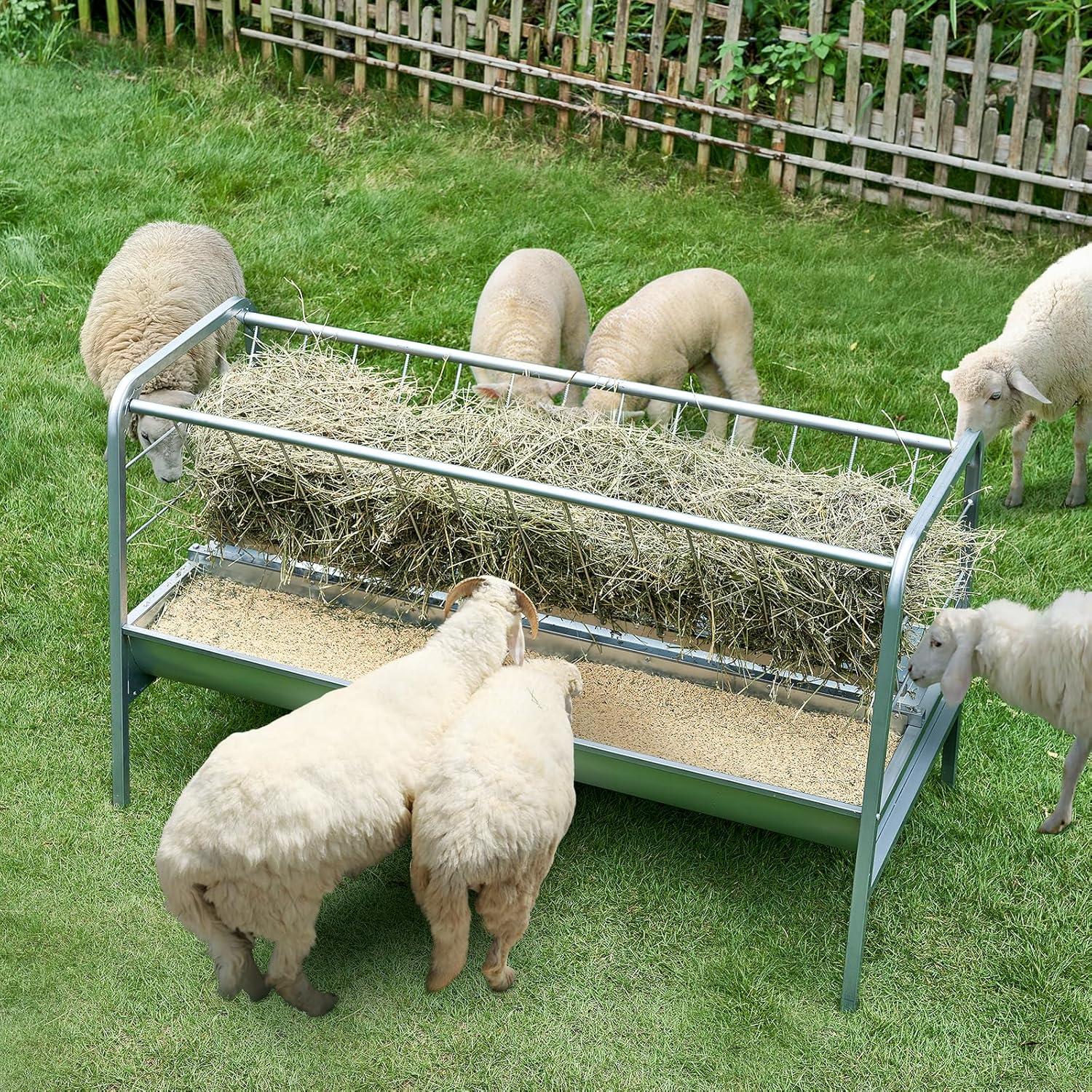 image:imageVEVOR 2 in 1 Livestock Hay Feeder 80Gallon Capacity 59 Long Goat Hay Feeder with Deeper Feeding Pan Heavy Duty Steel for Sheep Farms Sheds