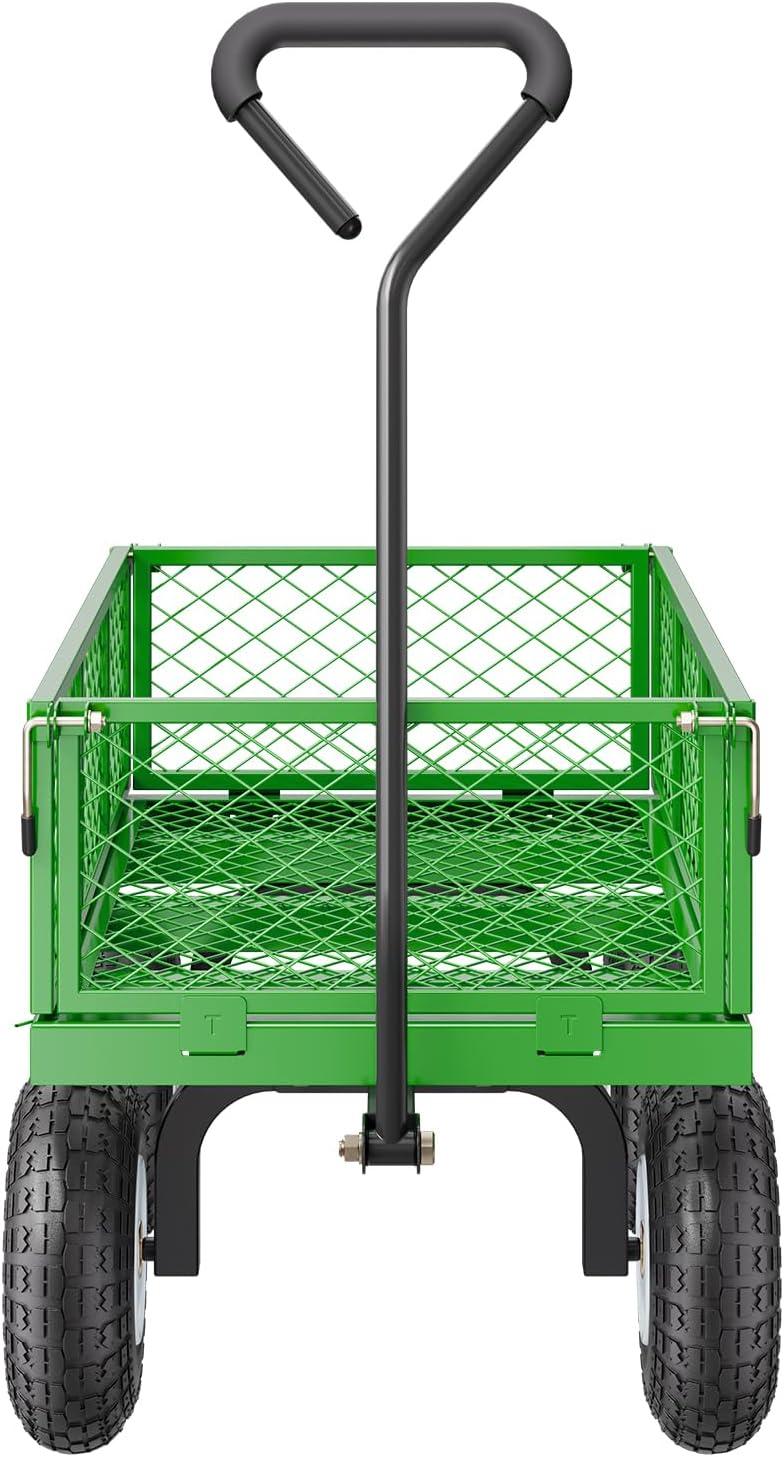 image:imageVEVOR 900 LBS Steel Garden Cart 2 in 1 Handle Heavy Duty Pullable Garden Wagon with 10 FlatFree Tires Outdoor Utility Yard Wagon Cart with Detachable Side Panels Attach to ATV or TractorBlackgreen