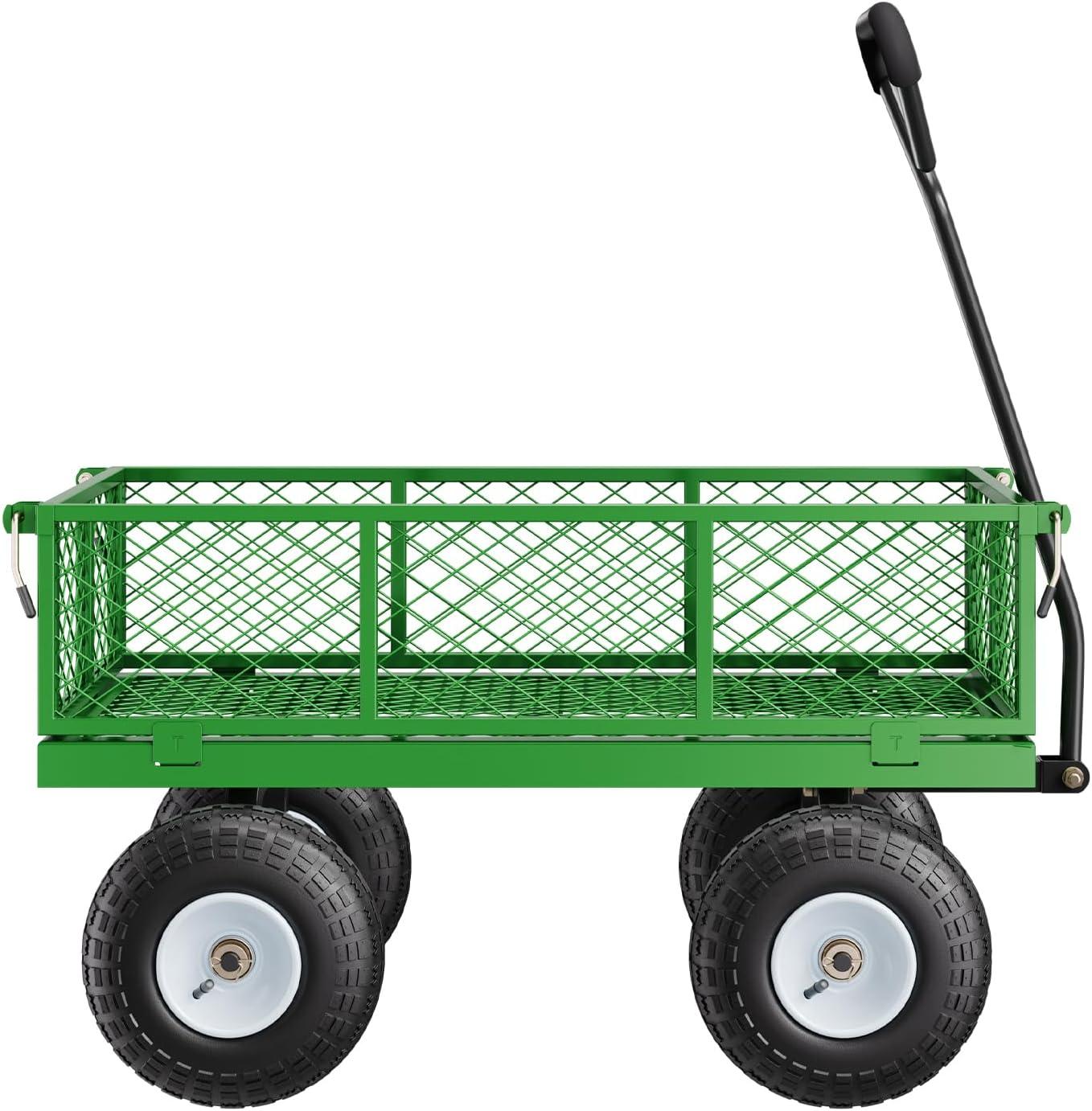 image:imageVEVOR 900 LBS Steel Garden Cart 2 in 1 Handle Heavy Duty Pullable Garden Wagon with 10 FlatFree Tires Outdoor Utility Yard Wagon Cart with Detachable Side Panels Attach to ATV or TractorBlackgreen