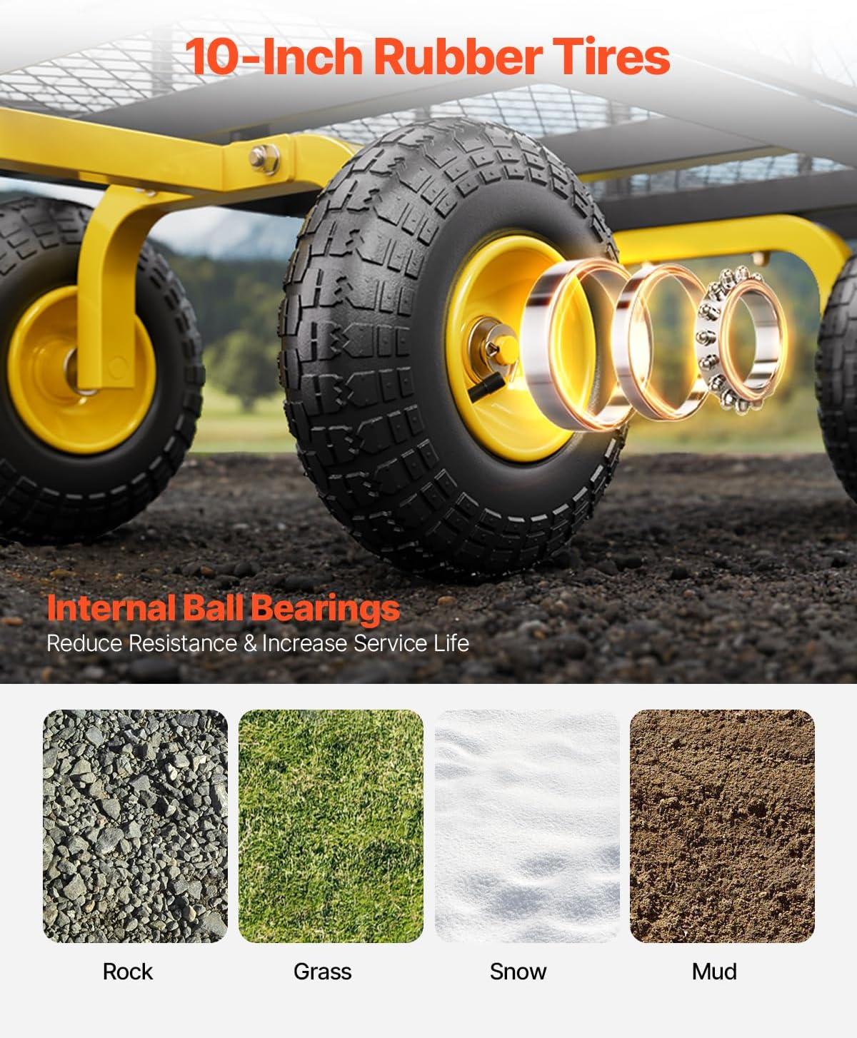 image:imageVEVOR 900 LBS Steel Garden Cart 2 in 1 Handle Heavy Duty Pullable Garden Wagon with 10 FlatFree Tires Outdoor Utility Yard Wagon Cart with Detachable Side Panels Attach to ATV or TractorBlackyellow