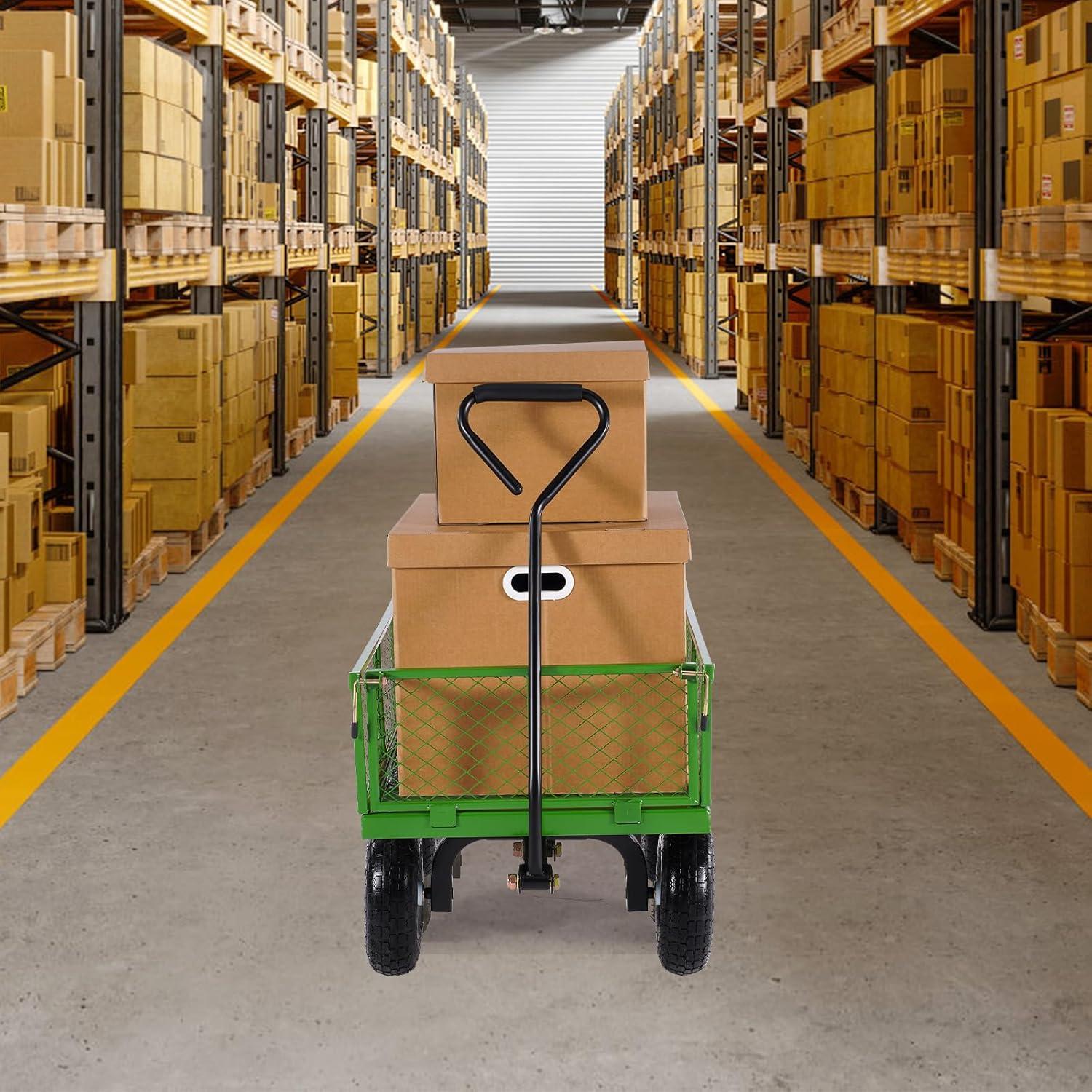 image:imageVEVOR 900 LBS Steel Garden Cart 2 in 1 Handle Heavy Duty Pullable Garden Wagon with 10 FlatFree Tires Outdoor Utility Yard Wagon Cart with Detachable Side Panels Attach to ATV or TractorBlackgreen