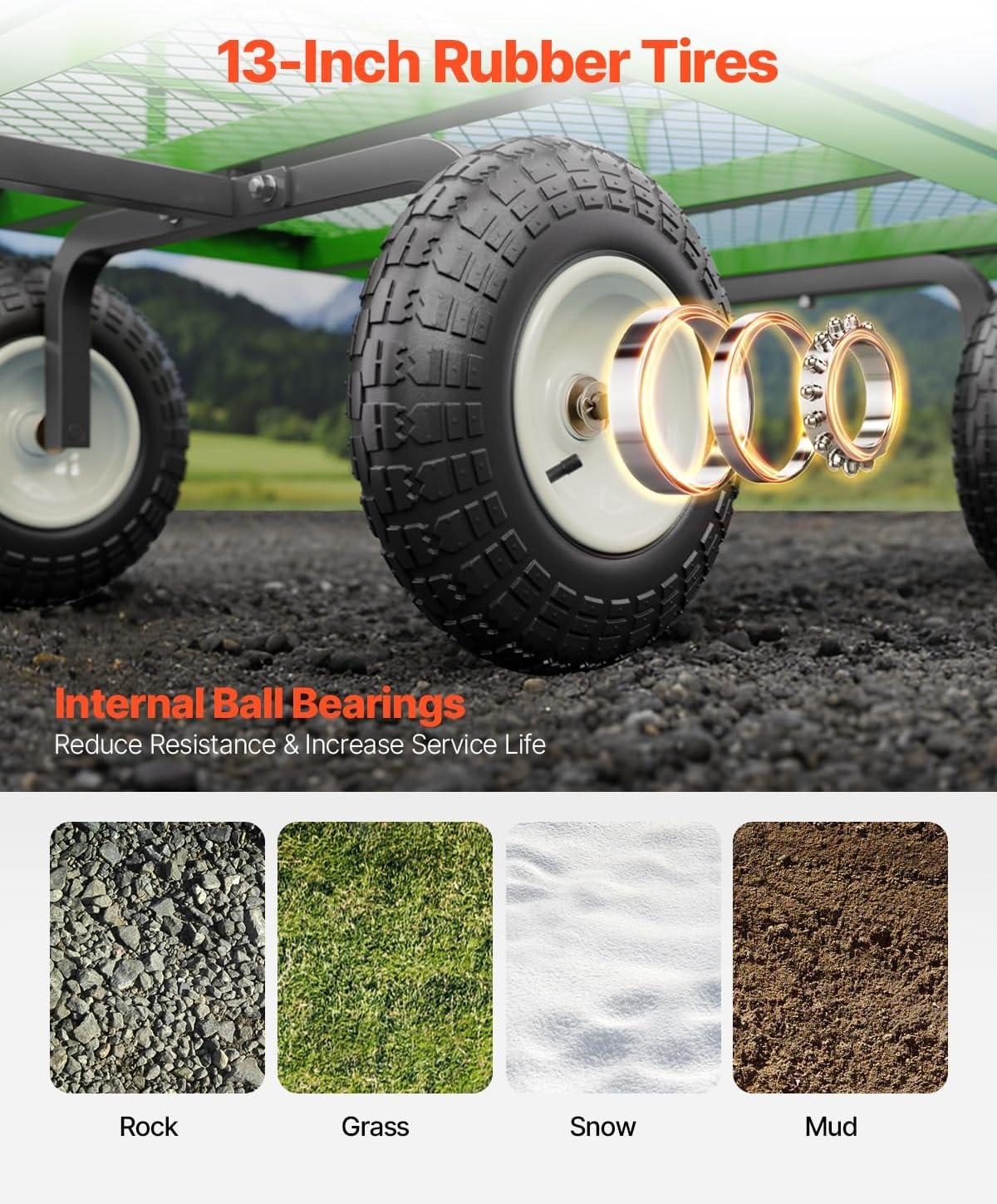 image:imageVEVOR 900 LBS Steel Garden Cart 2 in 1 Handle Heavy Duty Pullable Garden Wagon with 10 FlatFree Tires Outdoor Utility Yard Wagon Cart with Detachable Side Panels Attach to ATV or TractorBlackgreen