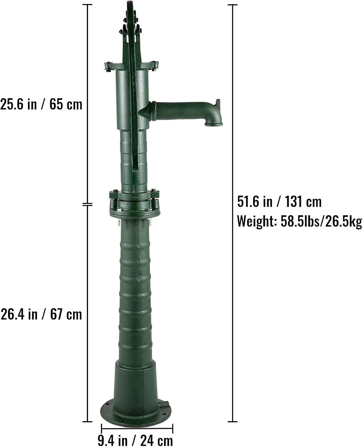 image:imageVEVOR Antique Hand Water Pump 146 x 59 x 256 inch Pitcher Pump wHandle Cast Iron Well Pump wPreset 05 Holes for Easy Installation Old Fashion Pitcher Hand for Yard Ponds Garden BlackGreen