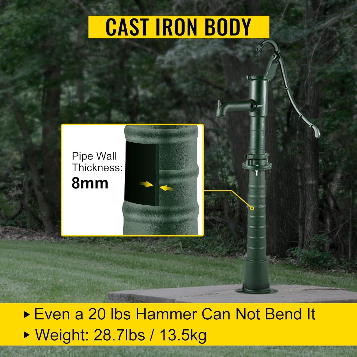 image:imageVEVOR Antique Hand Water Pump 146 x 59 x 256 inch Pitcher Pump wHandle Cast Iron Well Pump wPreset 05 Holes for Easy Installation Old Fashion Pitcher Hand for Yard Ponds Garden BlackGreen