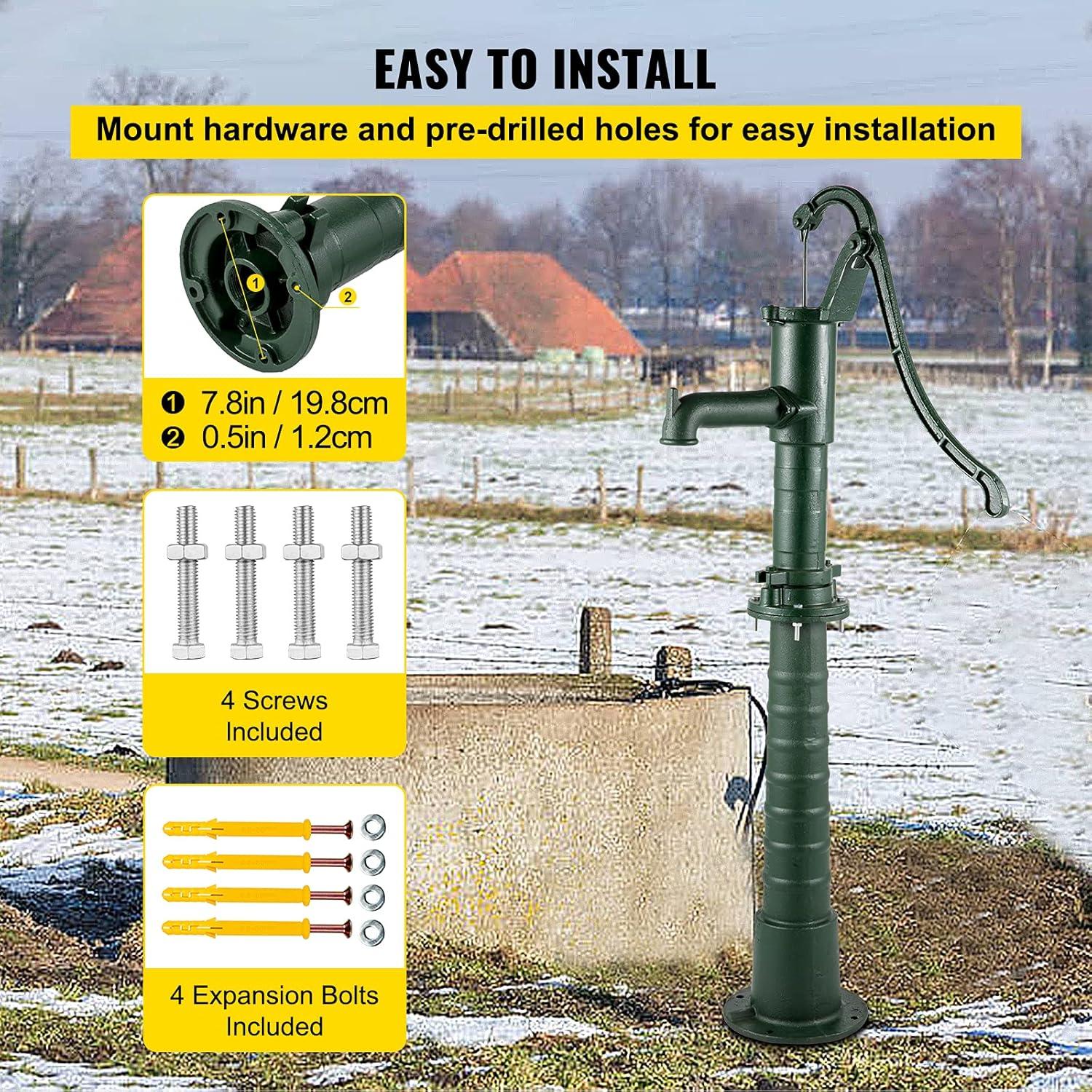 image:imageVEVOR Antique Hand Water Pump 146 x 59 x 256 inch Pitcher Pump wHandle Cast Iron Well Pump wPreset 05 Holes for Easy Installation Old Fashion Pitcher Hand for Yard Ponds Garden BlackGreen