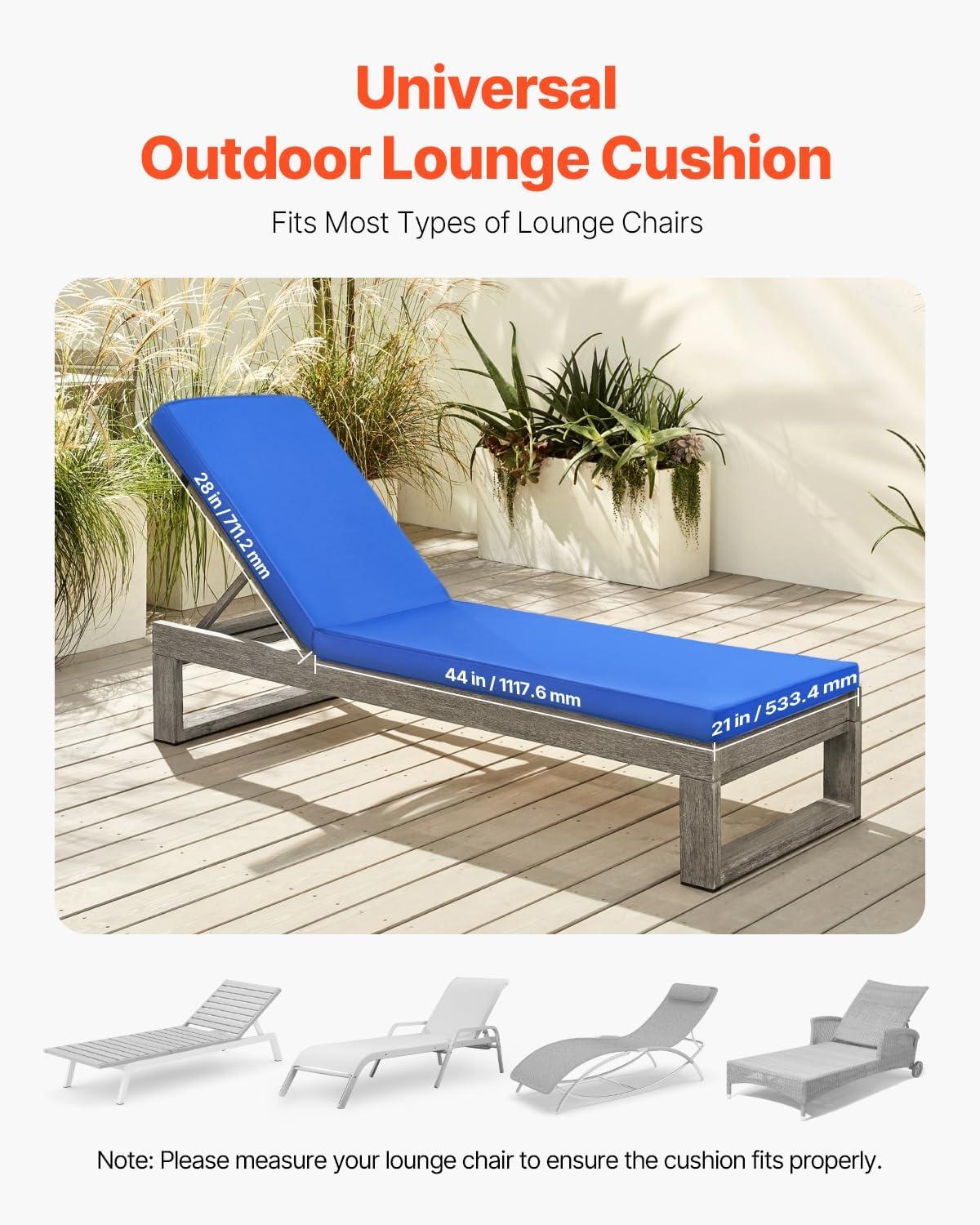 image:imageVEVOR Chaise Lounge Cushion 72 x 21 x 3 in Outdoor Lounge Chair Cushions Waterproof amp FadeResistant Sun Lounger Replacement Cushions with Ties Patio Lounger Pads for Pool Deck Lawn Blue