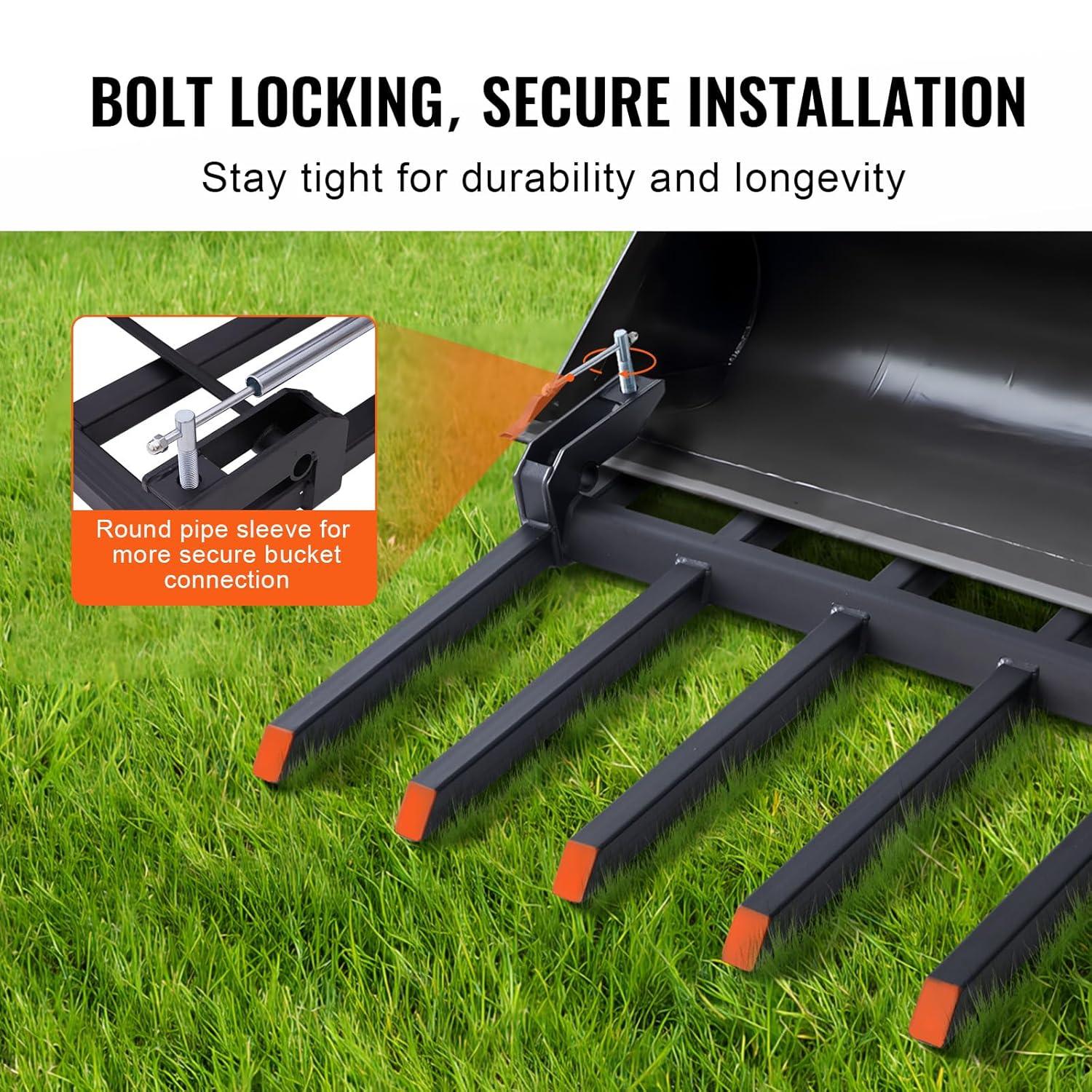 image:imageVEVOR Clamp on Debris Forks for 60 inch Buckets 4560 lbs Loading Weight Pallet Forks for Loader Tractor Buckets Skidsteer for Removing Limbs Yard Waste and Debris48