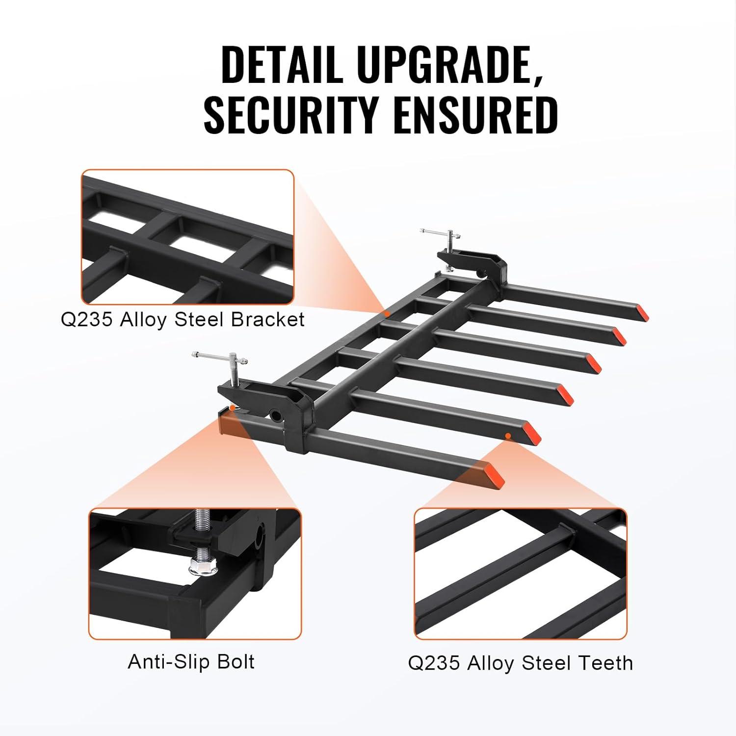 image:imageVEVOR Clamp on Debris Forks for 60 inch Buckets 4560 lbs Loading Weight Pallet Forks for Loader Tractor Buckets Skidsteer for Removing Limbs Yard Waste and Debris60