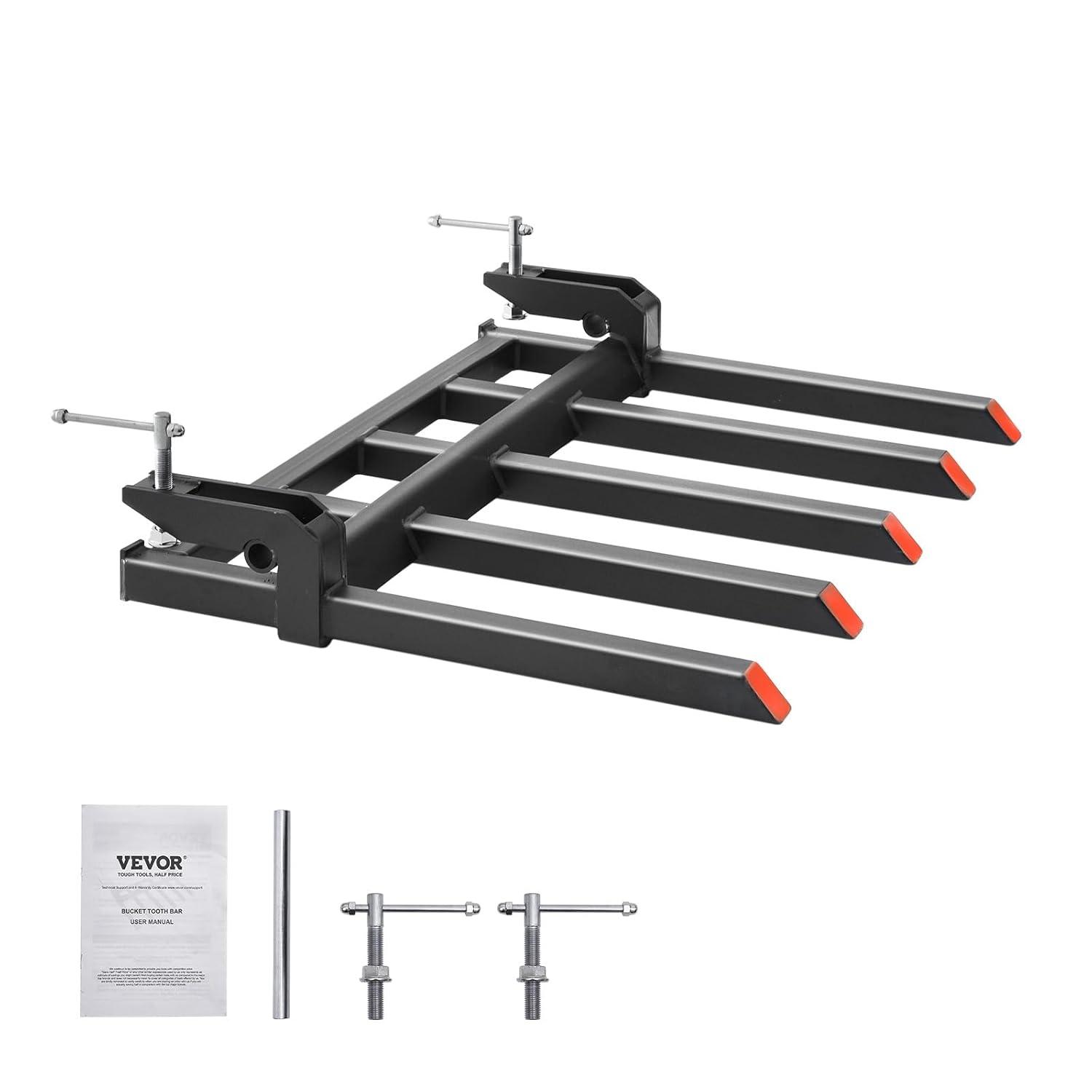 image:imageVEVOR Clamp on Debris Forks for 60 inch Buckets 4560 lbs Loading Weight Pallet Forks for Loader Tractor Buckets Skidsteer for Removing Limbs Yard Waste and Debris48