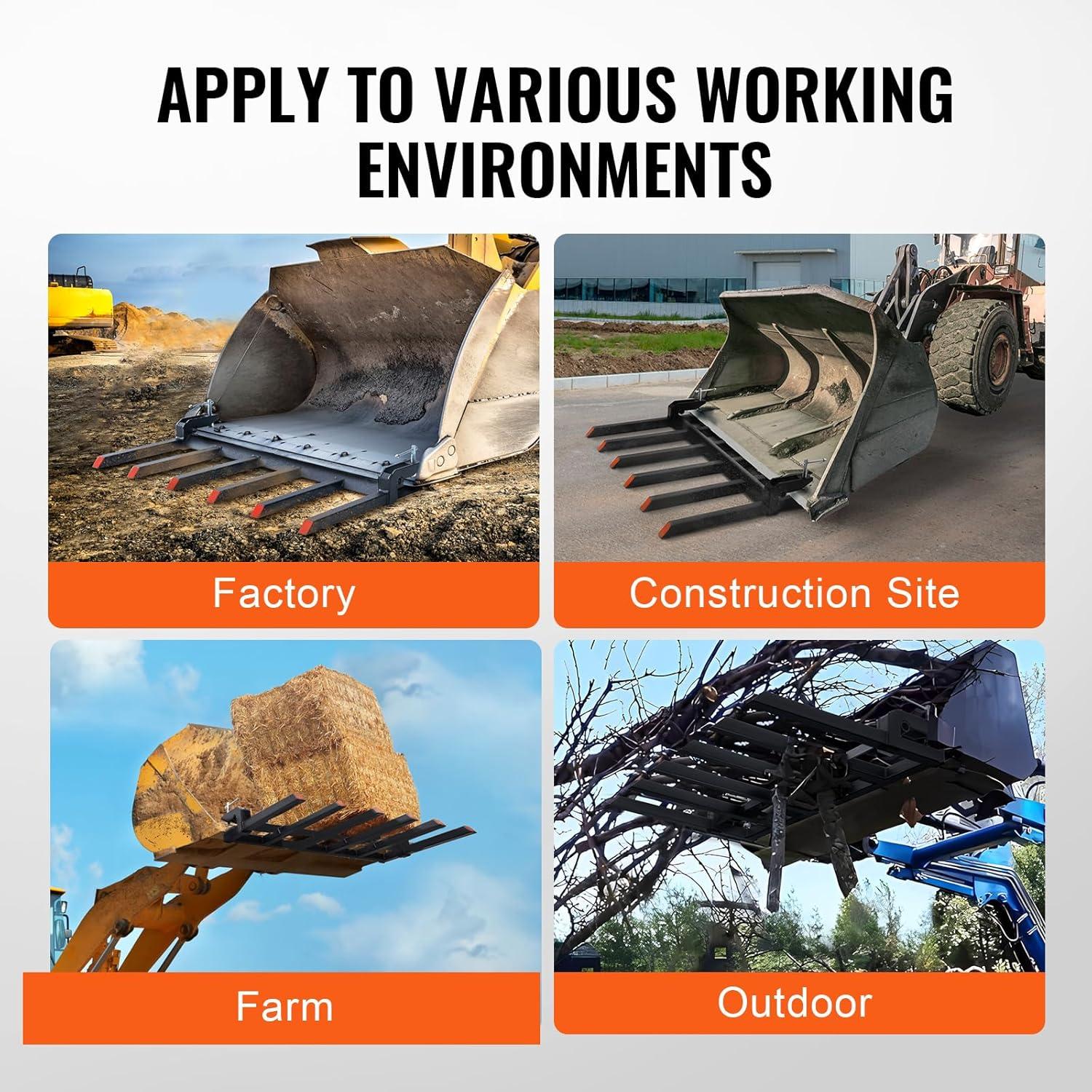 image:imageVEVOR Clamp on Debris Forks for 60 inch Buckets 4560 lbs Loading Weight Pallet Forks for Loader Tractor Buckets Skidsteer for Removing Limbs Yard Waste and Debris60