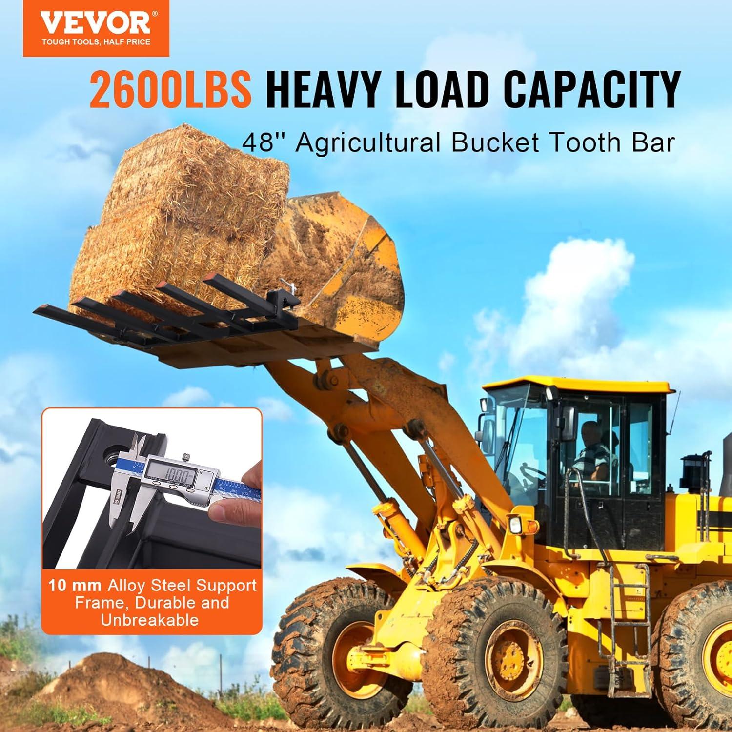 image:imageVEVOR Clamp on Debris Forks for 60 inch Buckets 4560 lbs Loading Weight Pallet Forks for Loader Tractor Buckets Skidsteer for Removing Limbs Yard Waste and Debris48