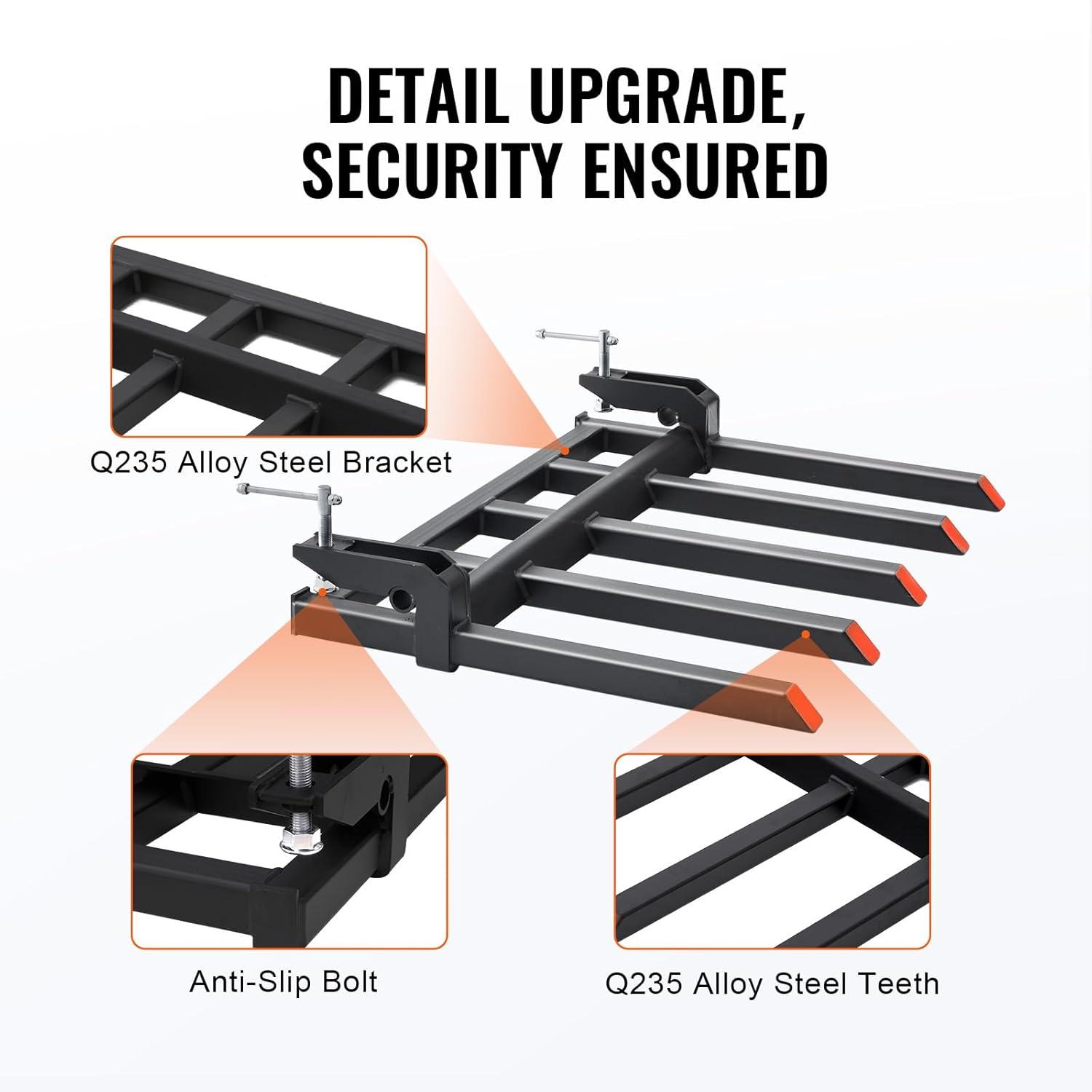 image:imageVEVOR Clamp on Debris Forks for 60 inch Buckets 4560 lbs Loading Weight Pallet Forks for Loader Tractor Buckets Skidsteer for Removing Limbs Yard Waste and Debris48