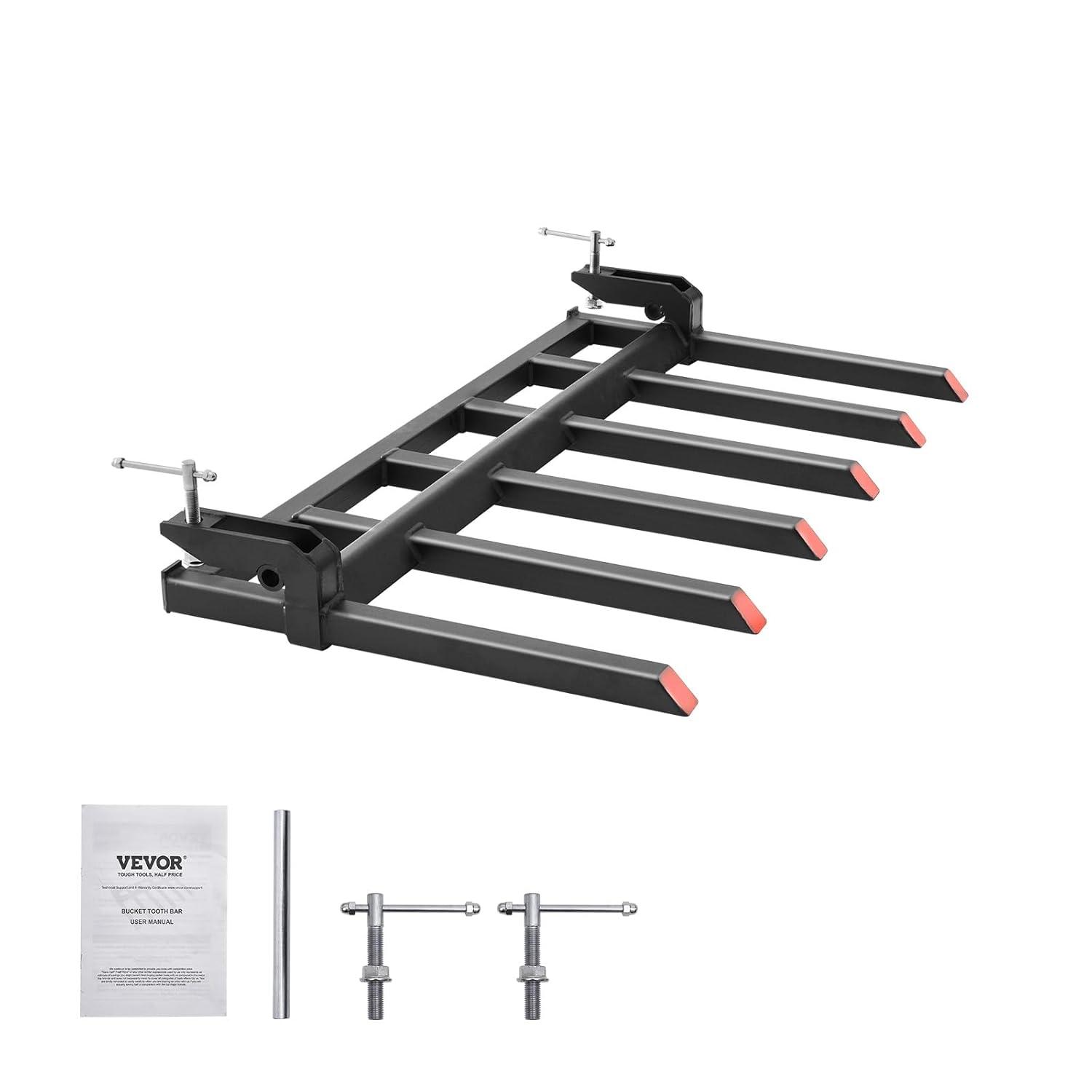 image:imageVEVOR Clamp on Debris Forks for 60 inch Buckets 4560 lbs Loading Weight Pallet Forks for Loader Tractor Buckets Skidsteer for Removing Limbs Yard Waste and Debris60