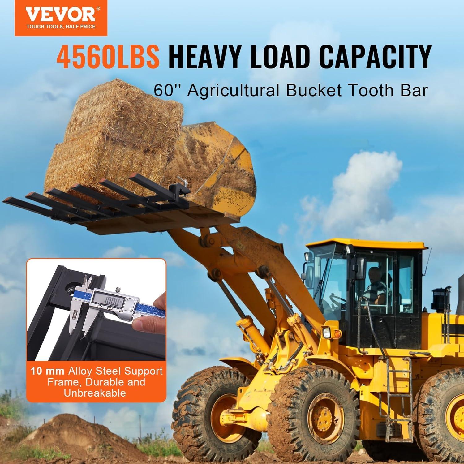 image:imageVEVOR Clamp on Debris Forks for 60 inch Buckets 4560 lbs Loading Weight Pallet Forks for Loader Tractor Buckets Skidsteer for Removing Limbs Yard Waste and Debris60
