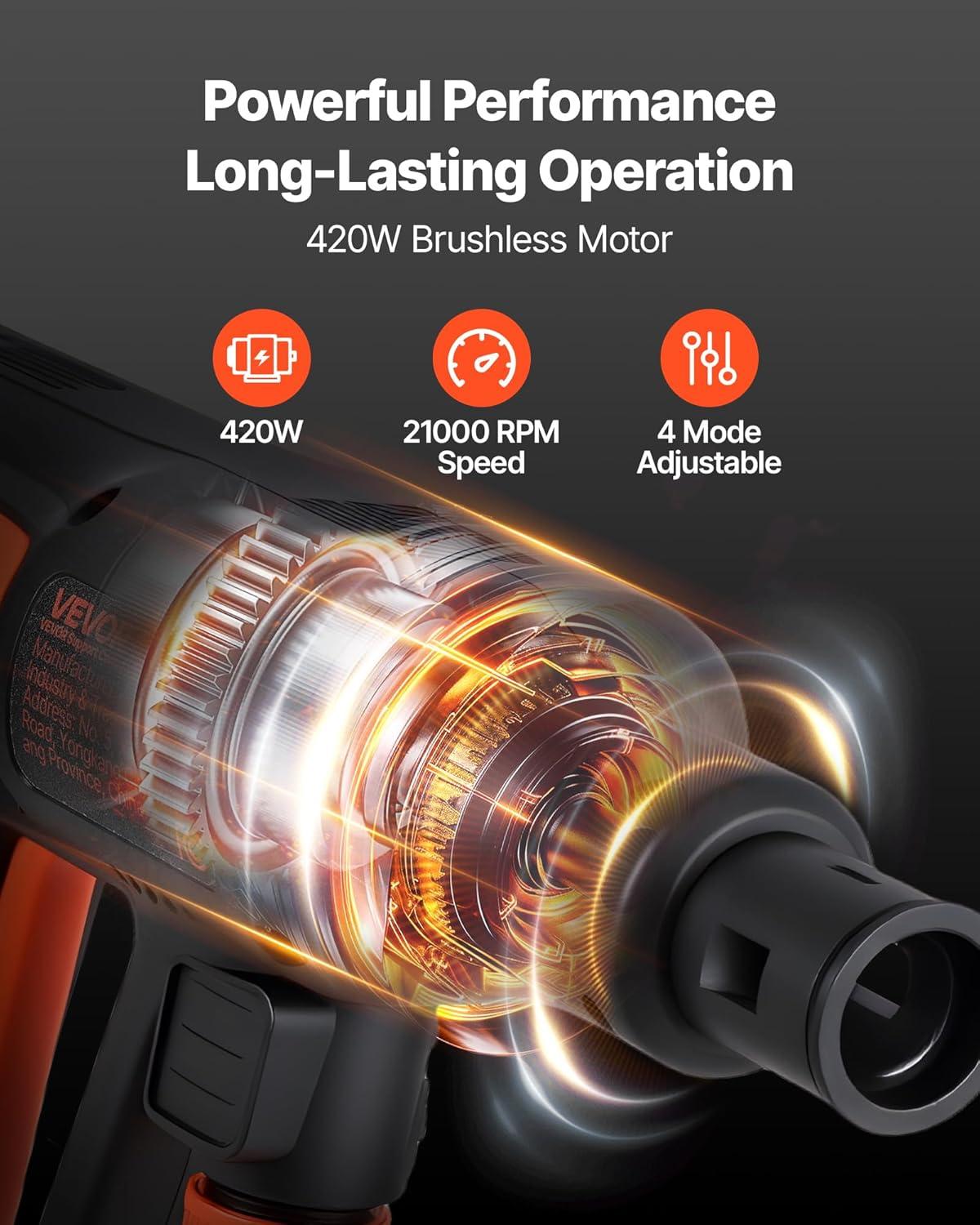 image:imageVEVOR Cordless Pressure Washer 1200PSI MAX Portable Pressure Washer with Brushless Motor 6in1 Nozzle amp Water Hose 4 Speed Adjustable Battery Powered Handheld Power Cleaner for Home Garden Patio
