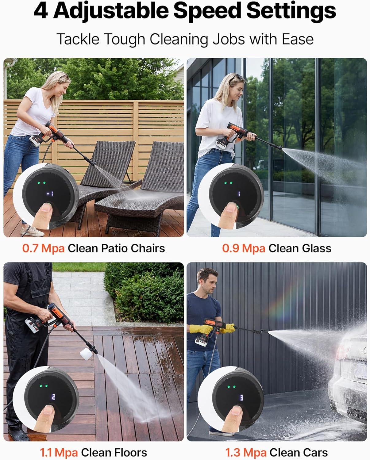 image:imageVEVOR Cordless Pressure Washer 1200PSI MAX Portable Pressure Washer with Brushless Motor 6in1 Nozzle amp Water Hose 4 Speed Adjustable Battery Powered Handheld Power Cleaner for Home Garden Patio