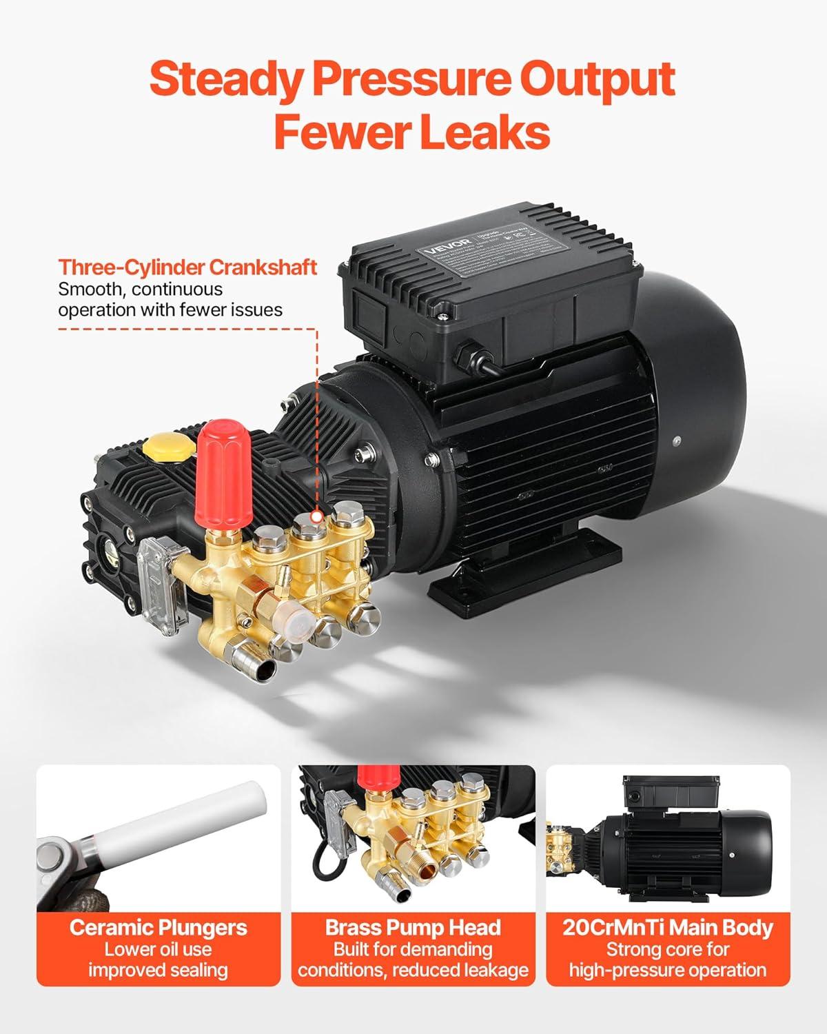 image:imageVEVOR Electric Pressure Washer Pump Kit 1220 PSI 22 GPM Triplex Power Washer Pump with 2 HP Motor 120 V Adjustable Water Pressure for Washing Cars Gardens Exterior Walls Machinery Equipment
