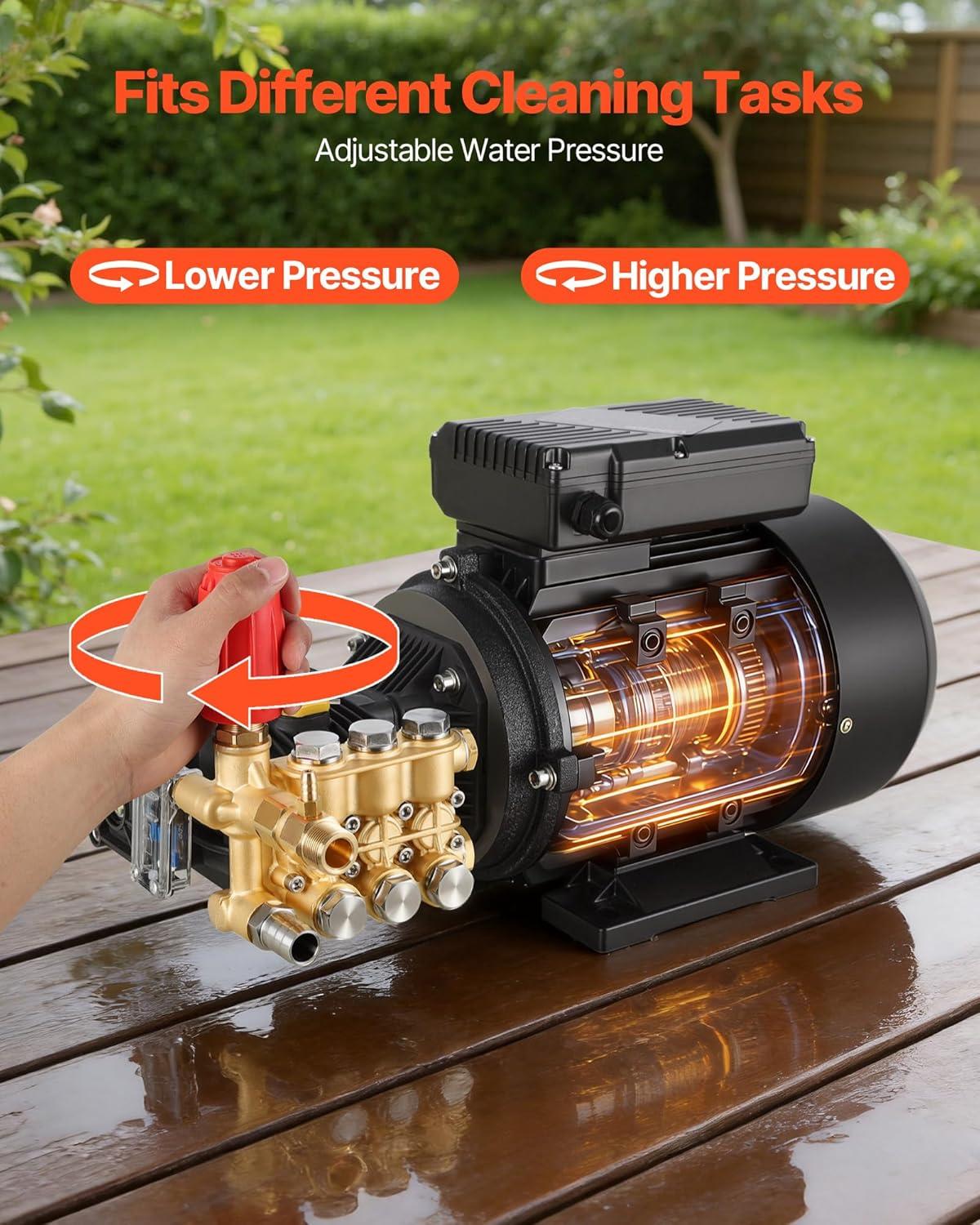 image:imageVEVOR Electric Pressure Washer Pump Kit 1950 PSI 32 GPM Triplex Power Washer Pump with 5 HP Motor 240 V Adjustable Water Pressure for Washing Cars Gardens Exterior Walls Machinery Equipment