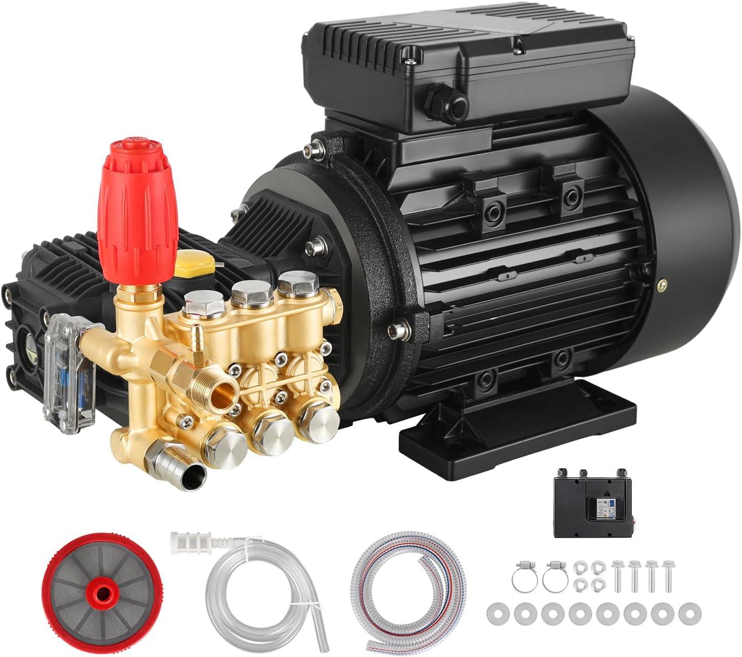 image:imageVEVOR Electric Pressure Washer Pump Kit 1950 PSI 32 GPM Triplex Power Washer Pump with 5 HP Motor 240 V Adjustable Water Pressure for Washing Cars Gardens Exterior Walls Machinery Equipment