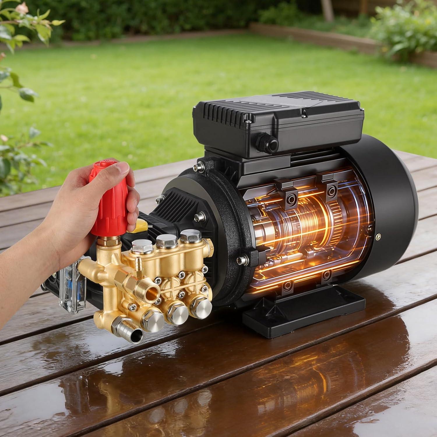 image:imageVEVOR Electric Pressure Washer Pump Kit 1950 PSI 32 GPM Triplex Power Washer Pump with 5 HP Motor 240 V Adjustable Water Pressure for Washing Cars Gardens Exterior Walls Machinery Equipment