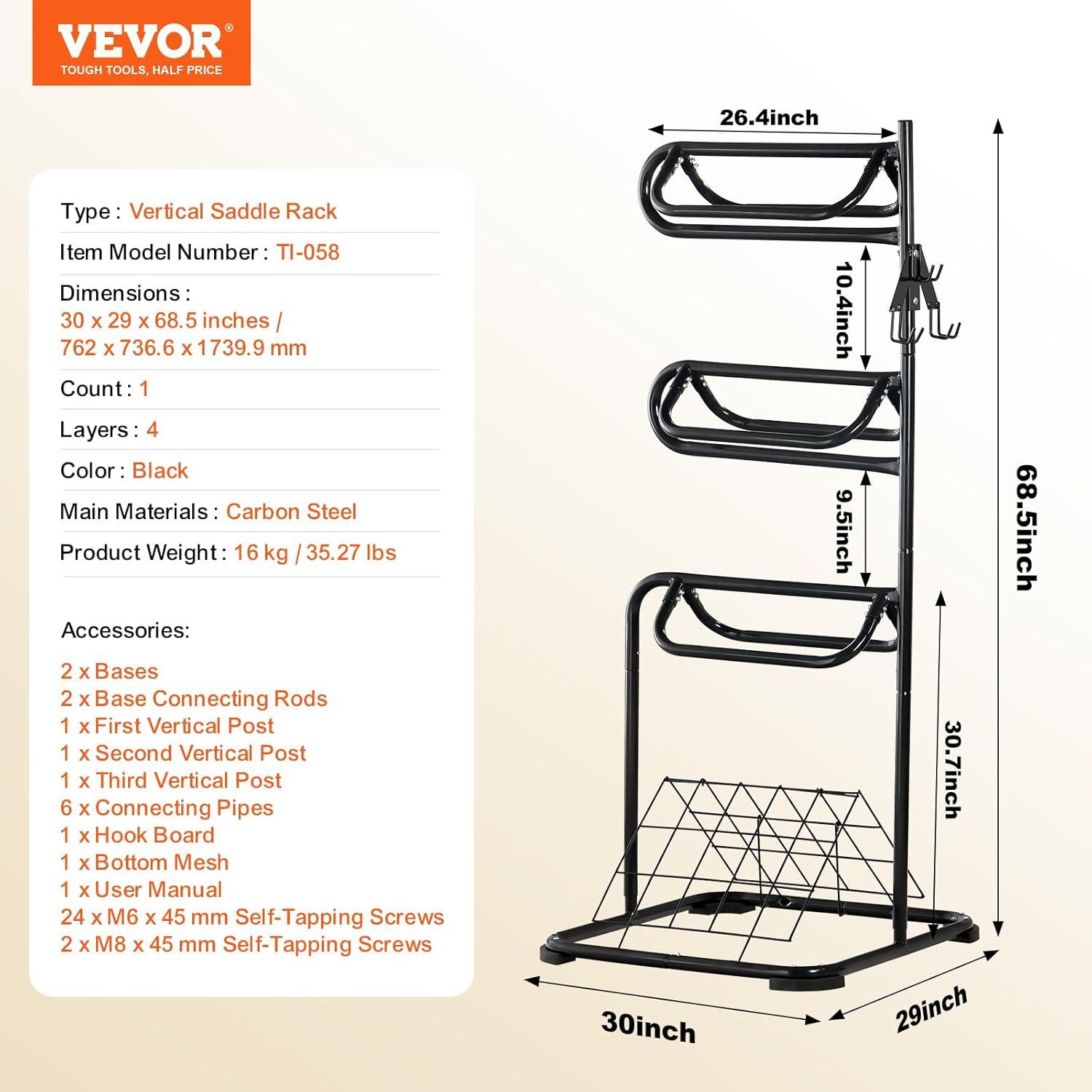 image:imageVEVOR Freestanding Saddle Stand 30 x 30 x 685 in 3 Tiers Saddle Rack Heavy Duty Saddle Blanket Holder with Removable amp Rotating Tiers English amp Western Saddle Rack for Tack Room OrganizationXL Large 3 Tiers1 Pack