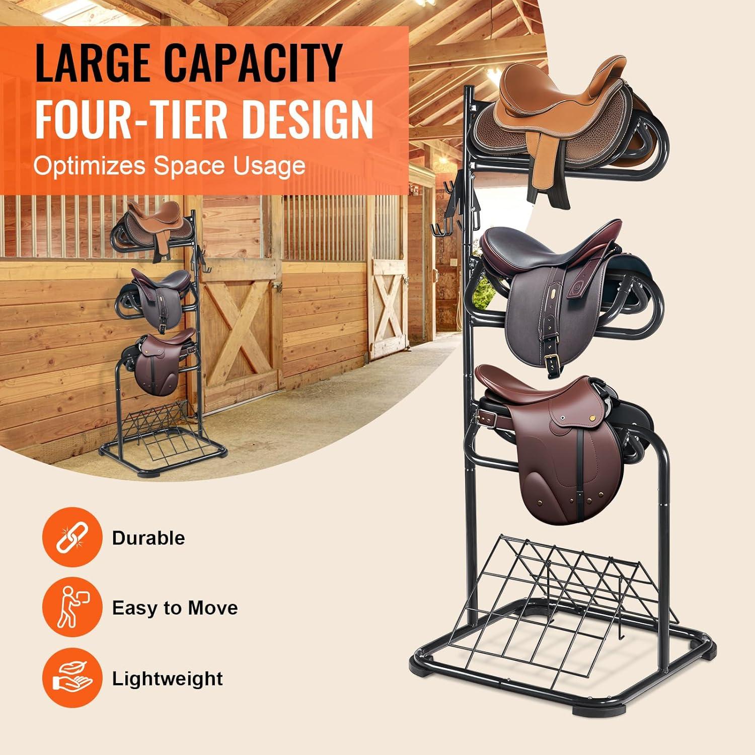 image:imageVEVOR Freestanding Saddle Stand 30 x 30 x 685 in 3 Tiers Saddle Rack Heavy Duty Saddle Blanket Holder with Removable amp Rotating Tiers English amp Western Saddle Rack for Tack Room OrganizationXL Large 3 Tiers1 Pack