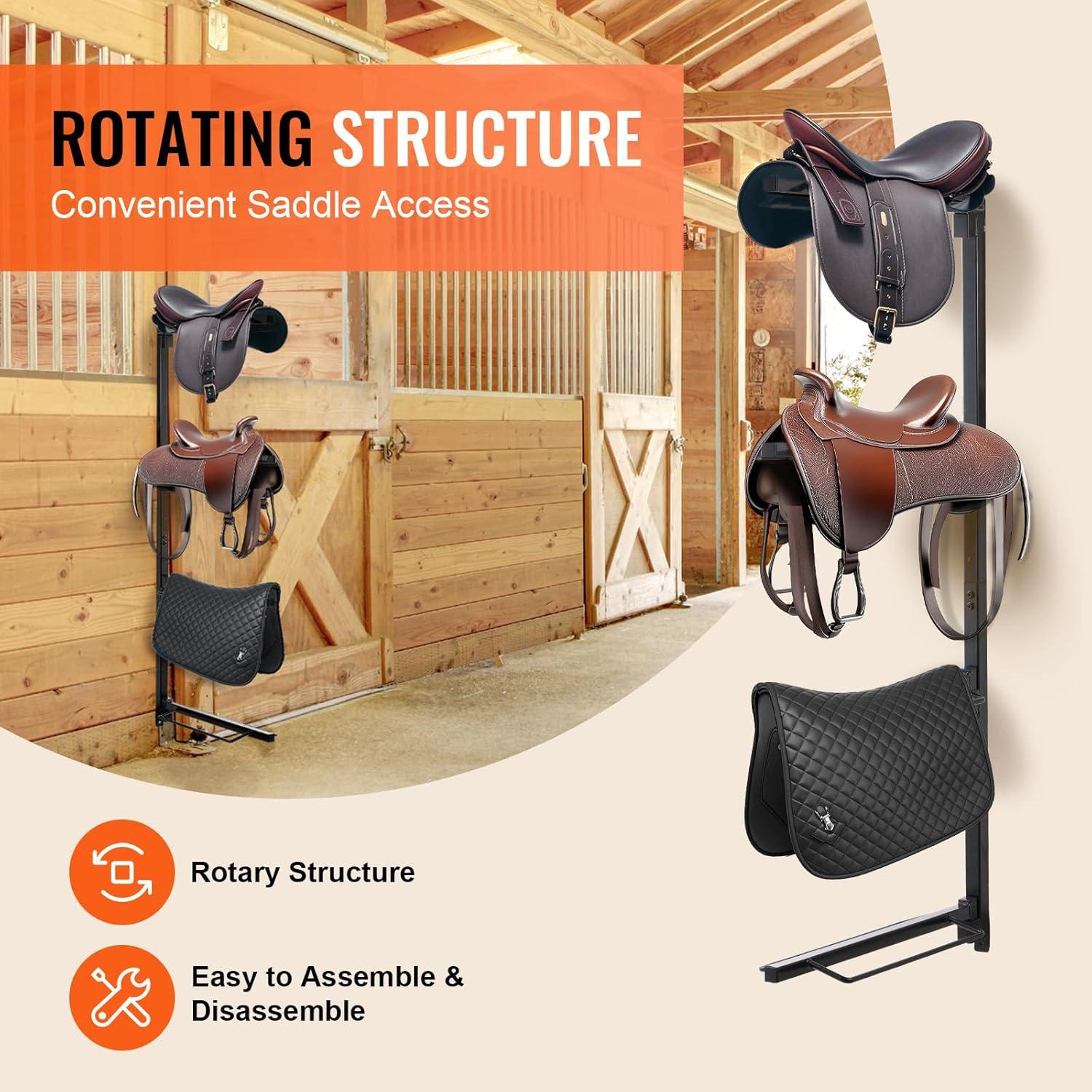 image:imageVEVOR Freestanding Saddle Stand 30 x 30 x 685 in 3 Tiers Saddle Rack Heavy Duty Saddle Blanket Holder with Removable amp Rotating Tiers English amp Western Saddle Rack for Tack Room OrganizationLarge 4 Tiers1 Pack