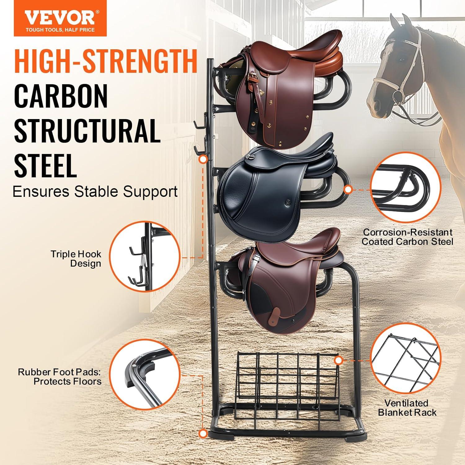 image:imageVEVOR Freestanding Saddle Stand 30 x 30 x 685 in 3 Tiers Saddle Rack Heavy Duty Saddle Blanket Holder with Removable amp Rotating Tiers English amp Western Saddle Rack for Tack Room OrganizationXL Large 3 Tiers1 Pack