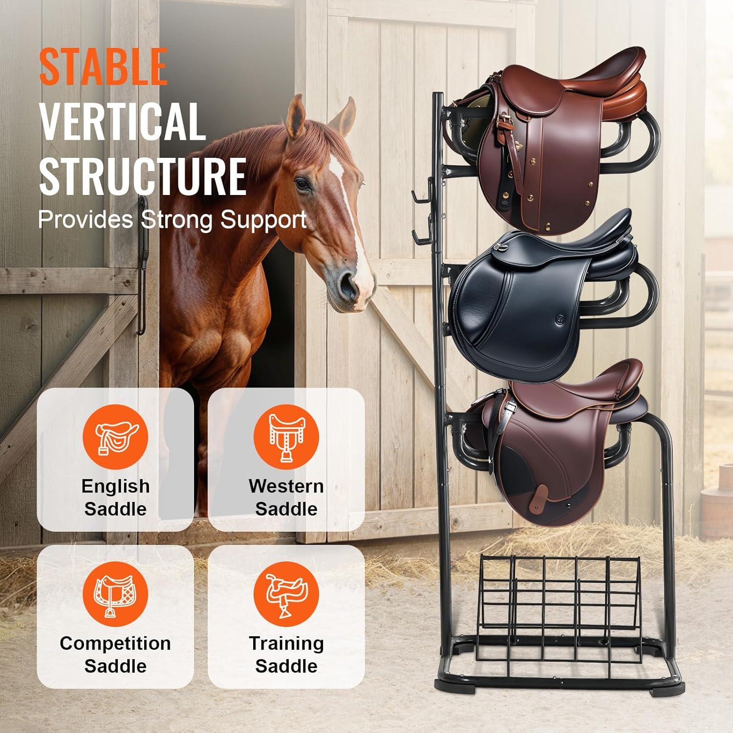 image:imageVEVOR Freestanding Saddle Stand 30 x 30 x 685 in 3 Tiers Saddle Rack Heavy Duty Saddle Blanket Holder with Removable amp Rotating Tiers English amp Western Saddle Rack for Tack Room OrganizationXL Large 3 Tiers1 Pack