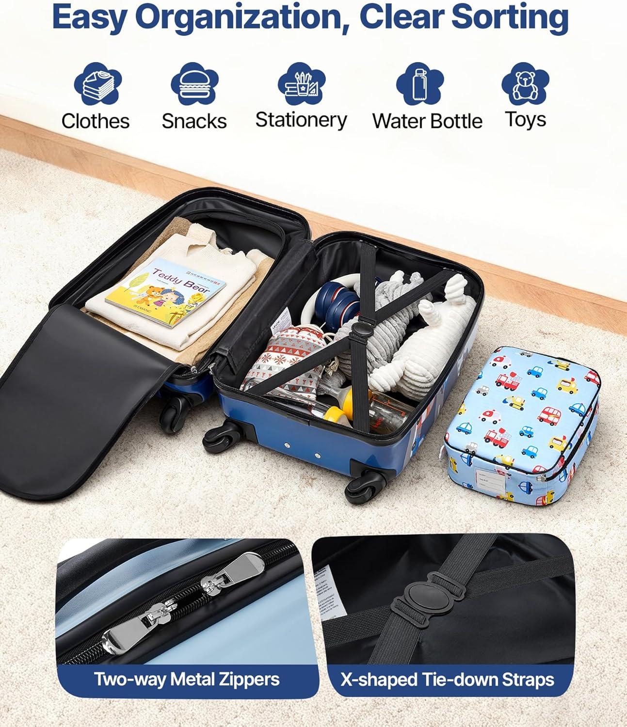 image:imageVEVOR Kids Luggage Set 5 Piece 18 Inch Hardside Rolling Wheels Suitcase with Backpack amp Ushape Pillow Bee Kids Carry on Luggage Set Holiday Birthday Gift for Girls Boys Airline ApprovedCar