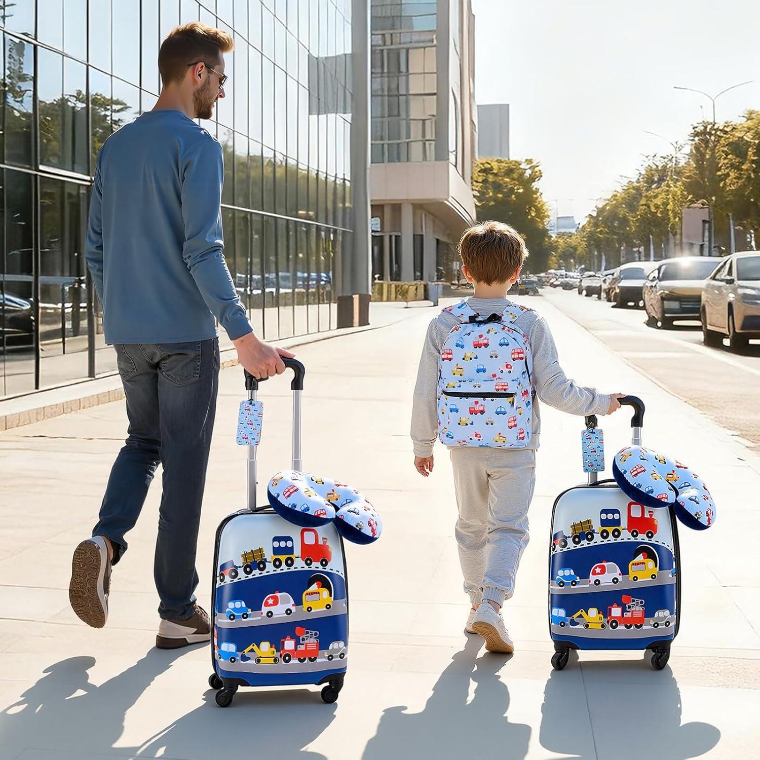 image:imageVEVOR Kids Luggage Set 5 Piece 18 Inch Hardside Rolling Wheels Suitcase with Backpack amp Ushape Pillow Bee Kids Carry on Luggage Set Holiday Birthday Gift for Girls Boys Airline ApprovedCar