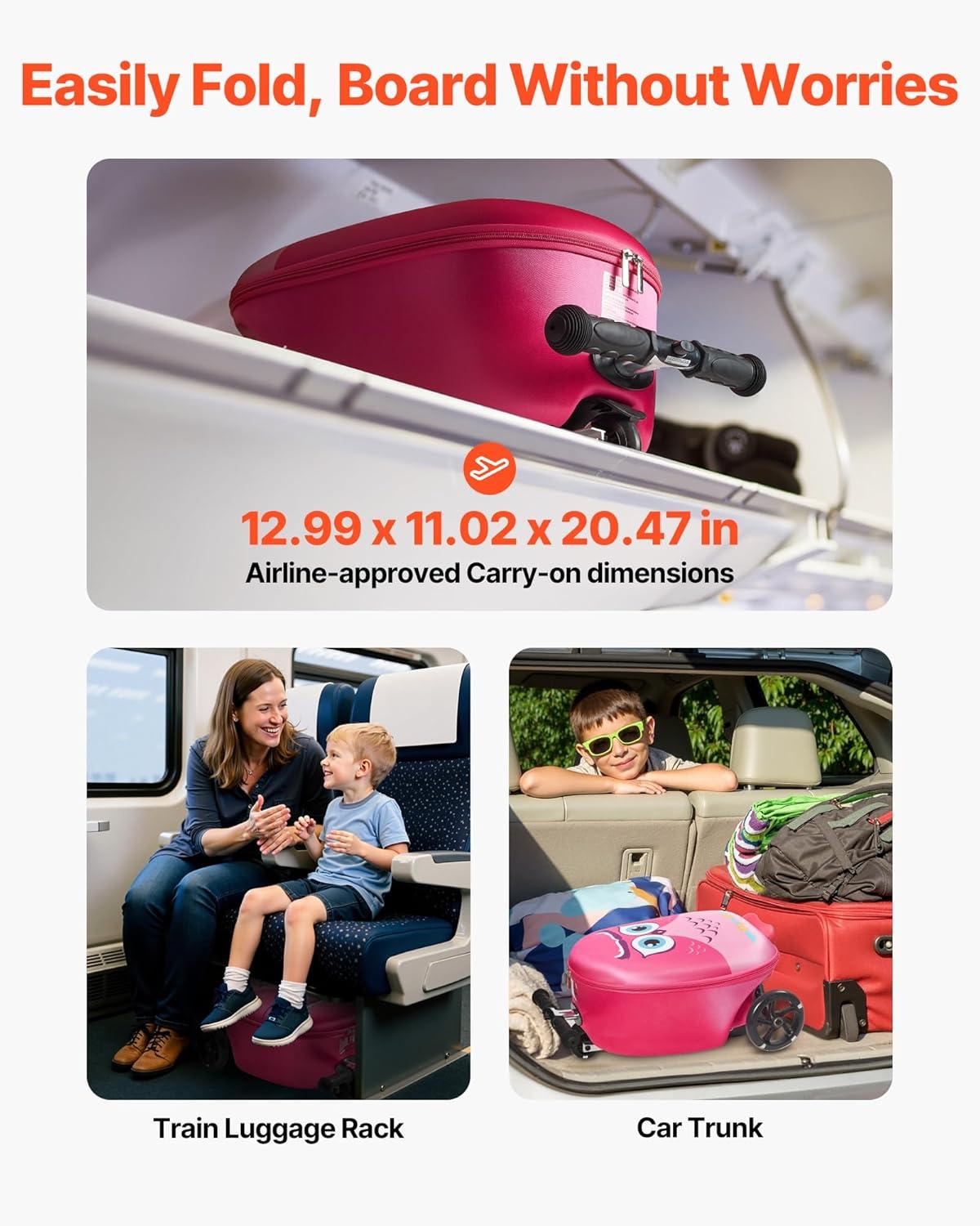 image:imageVEVOR Kids Luggage Set 5 Piece 18 Inch Hardside Rolling Wheels Suitcase with Backpack amp Ushape Pillow Bee Kids Carry on Luggage Set Holiday Birthday Gift for Girls Boys Airline ApprovedOwl